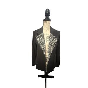 Pixley Black Zip-Up Moto Jacket with Tribal Knit Lapel (Size M)